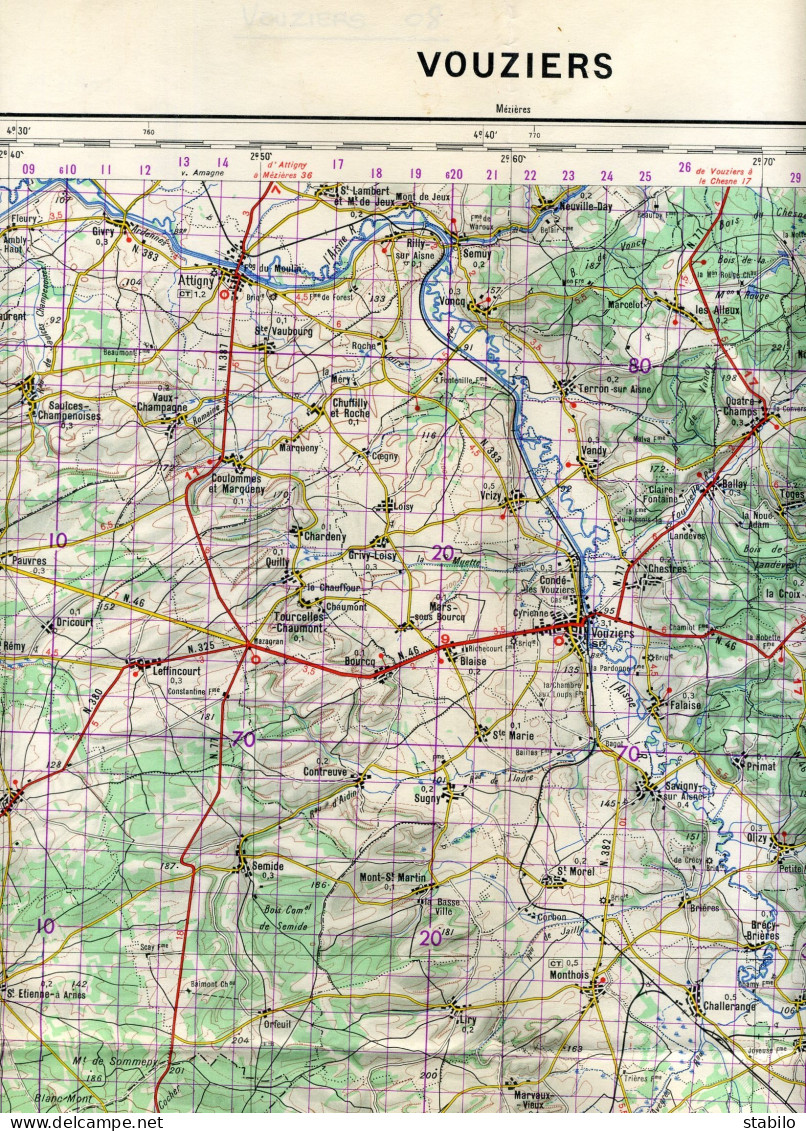VOUZIERS (ARDENNES) - CARTE I.G.N.F. EDITEE EN DECEMBRE 1954 - Topographische Kaarten
