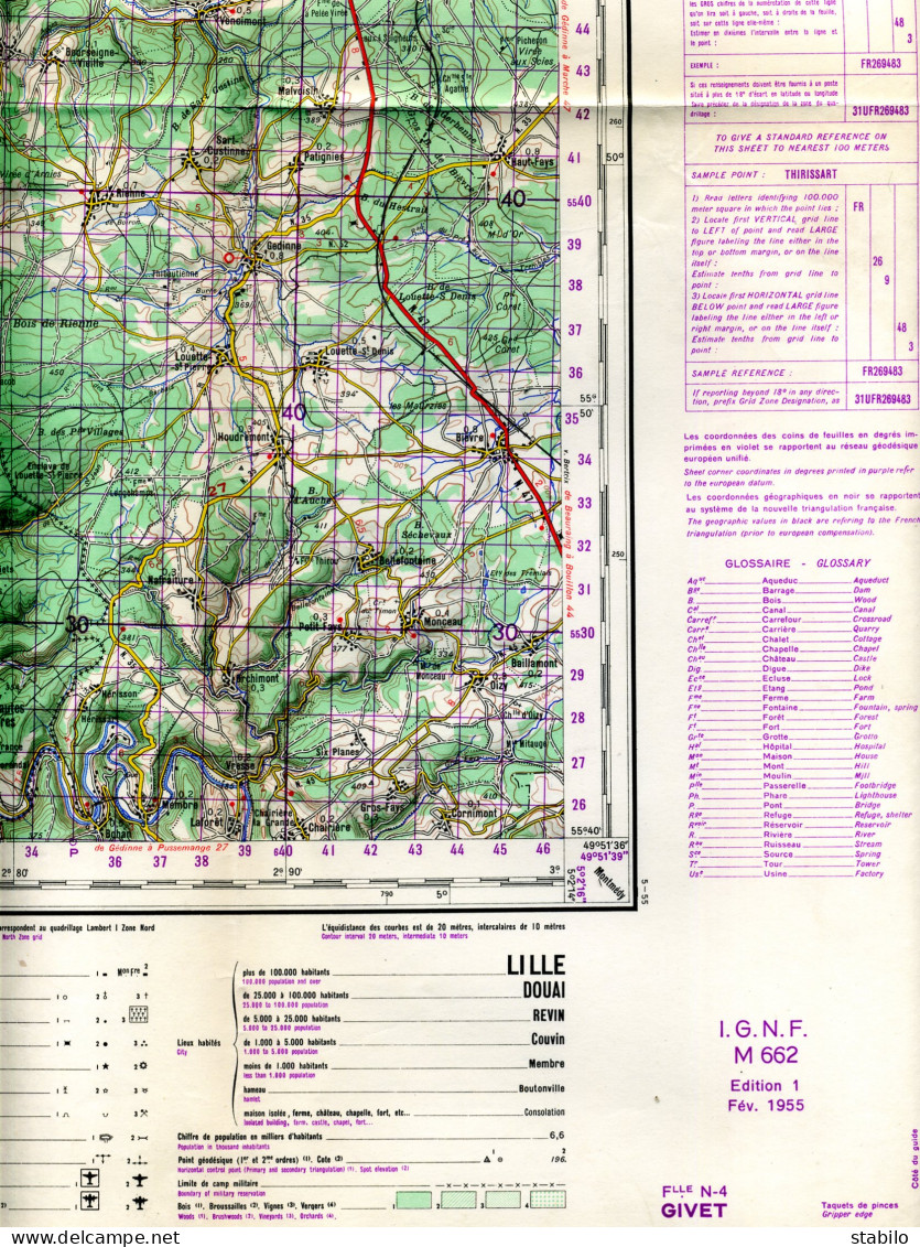 GIVET (ARDENNES) - CARTE I.G.N.F. EDITEE EN FEVRIER 1955 - Mapas Topográficas