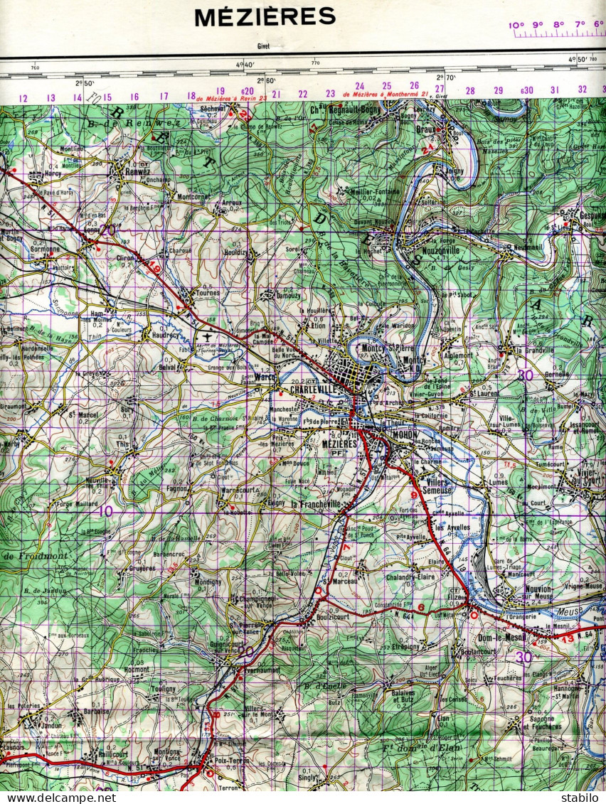 MEZIERES (ARDENNES) - CARTE I.G.N.F. EDITEE EN SEPTEMBRE 1954 - Topographical Maps