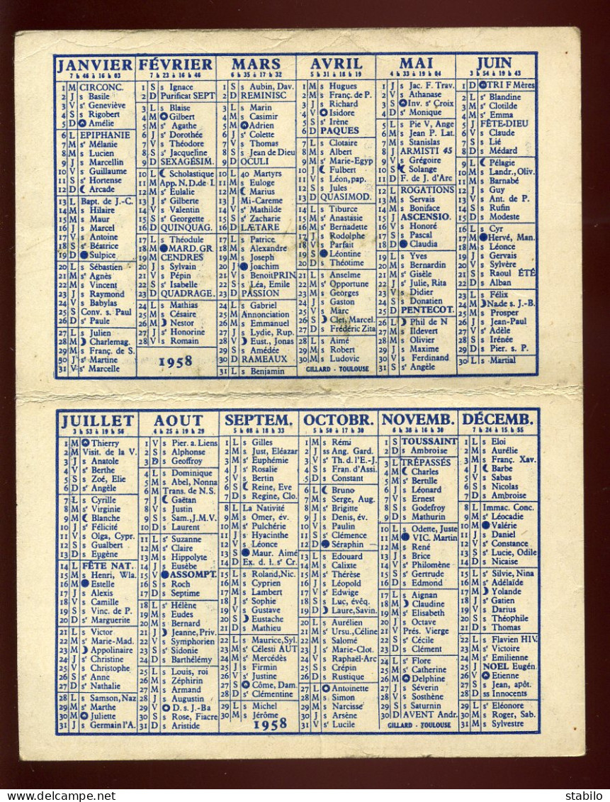 CALENDRIER - CONFEDERATION DES LOCATAIRES PARIS - 1958 - Formato Piccolo : 1941-60