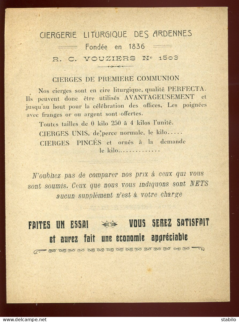 VOUZIERS (ARDENNES) -  PUBLICITE DE LA CIERGERIE LITURGIQUE DES ARDENNES - Publicités