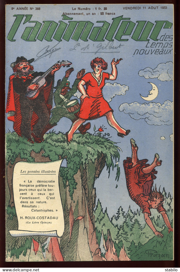 L'ANIMATEUR DES TEMPS NOUVEAU "LES PENSEES ILLUSTREES" - N° 388 AOUT 1933 - 1900 - 1949