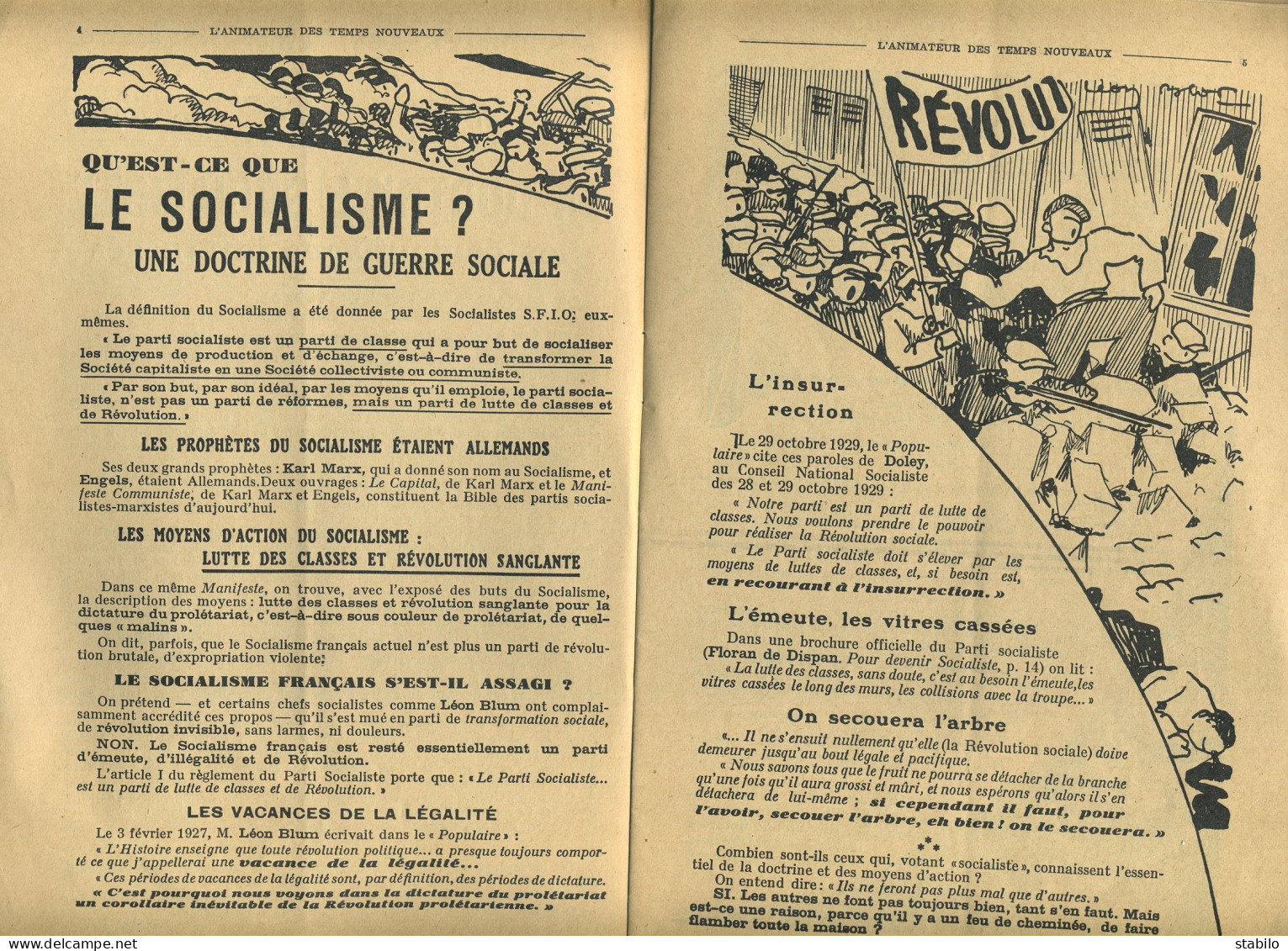 L'ANIMATEUR DES TEMPS NOUVEAU "LE VRAI VISAGE DU SOCIALISME" - N° 317 AVRIL 1932 - COUVERTURE DE LEON BLOT - 1900 - 1949