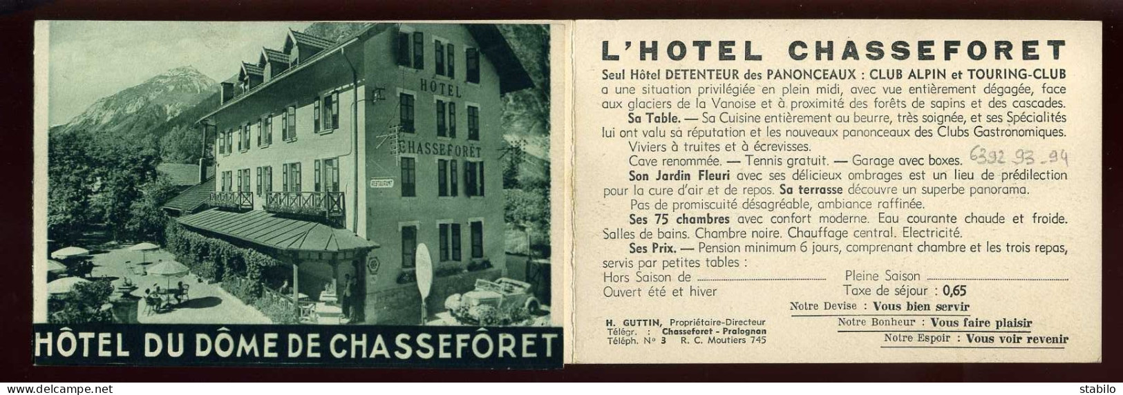 PRALOGNAN (SAVOIE) - HOTEL DU DOME DE CHASSEFORET - Publicités