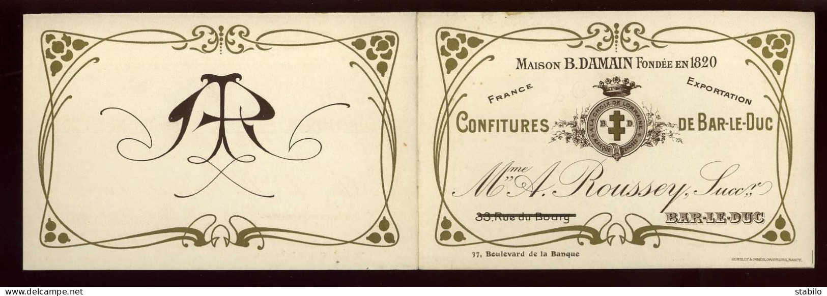 CARTE DE VISITE - BAR LE DUC (MEUSE) - MAISON B. DAMAIN - CONFITURES ET MADELEINES DE COMMERCY - Visitekaartjes