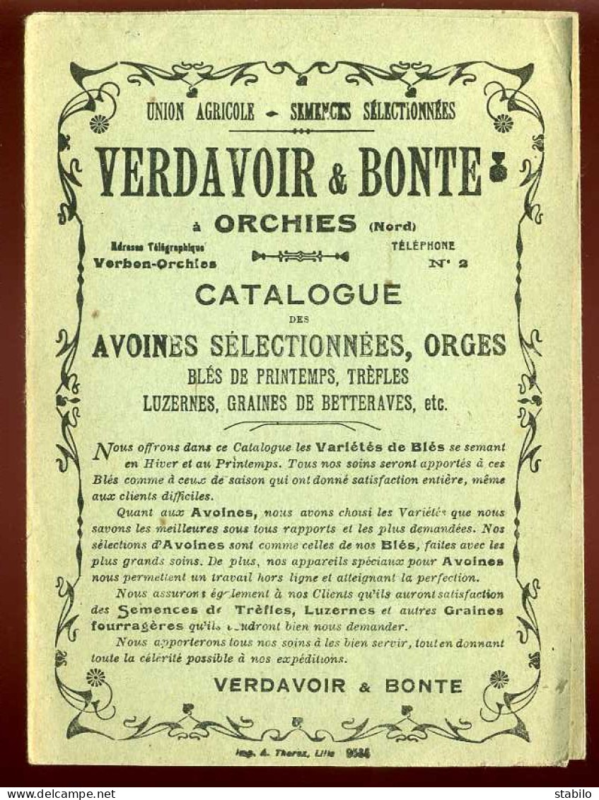 ORCHIES (NORD) - UNION AGRICOLE "VERDAVOIR & BONTE" - DEPLIANT 3 VOLETS - Advertising