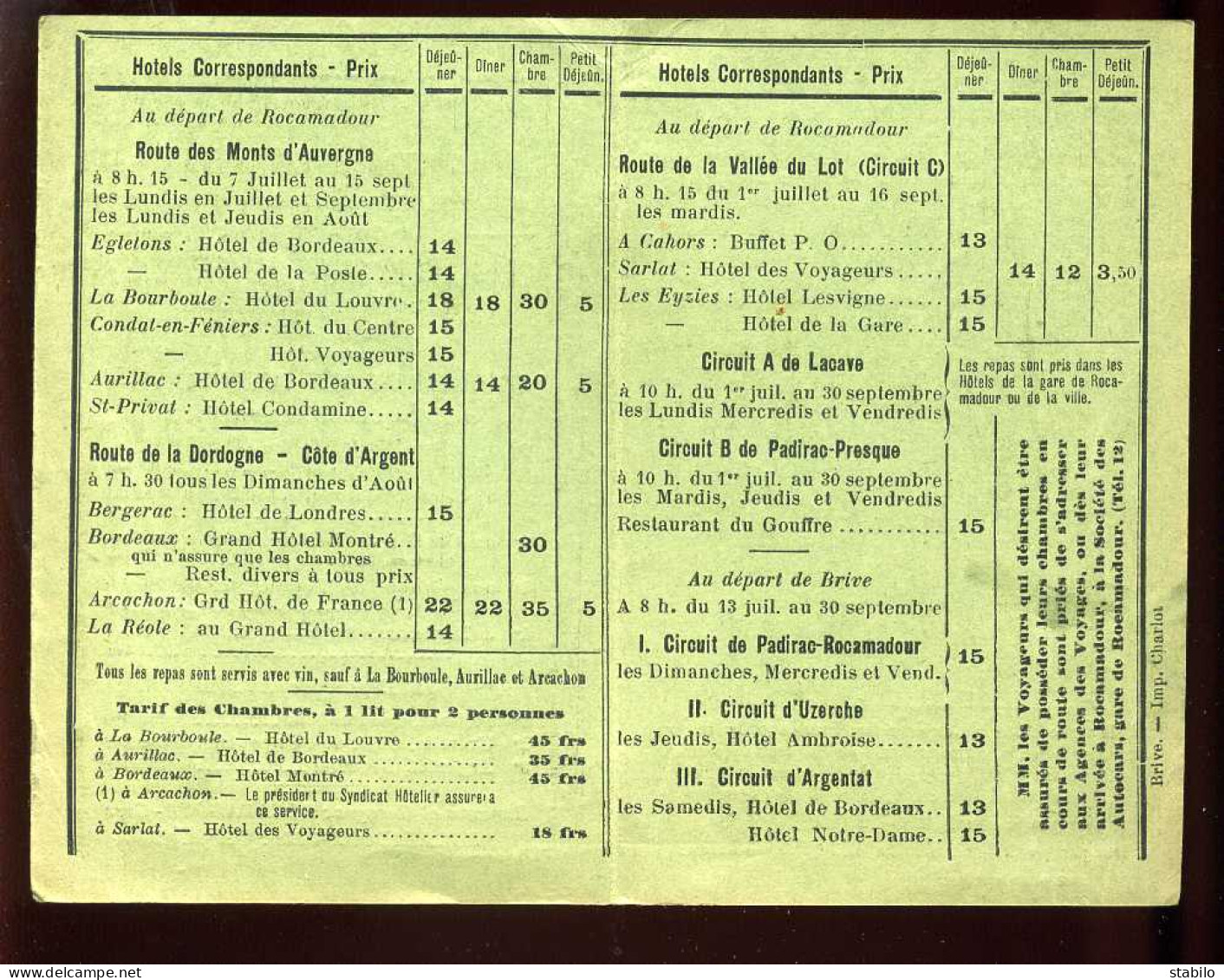 DEPLIANT DES HORAIRES D'AUTOCARS ROCAMADOUR-PADIRAC 1930 - CALENDRIER 1930 AU VERSO - Werbung