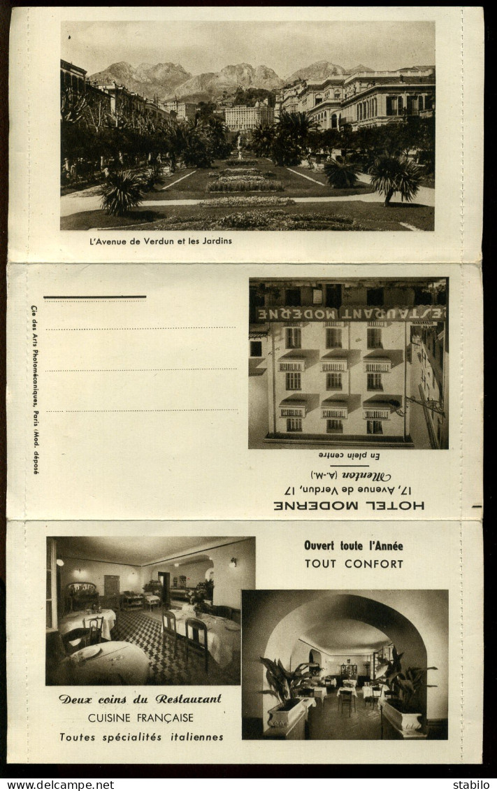 MENTON (ALPES-MARITIMES) - HOTEL MODERNE, 17 AVENUE DE VERDUN - BERNARDINI PROPRIETAIRE - CARTE LETTRE - Advertising