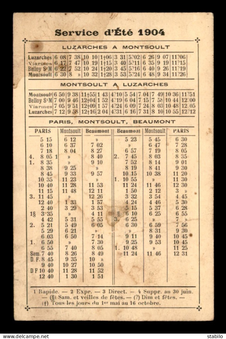 CARTE DE VISITE - HOTEL DE LA POSTE, HENRI CORRIER, ASNIERES-SUR-OISE (VAL-D'OISE)  - HORAIRES TRAINS - FORMAT 12 X 8 CM - Cartes De Visite