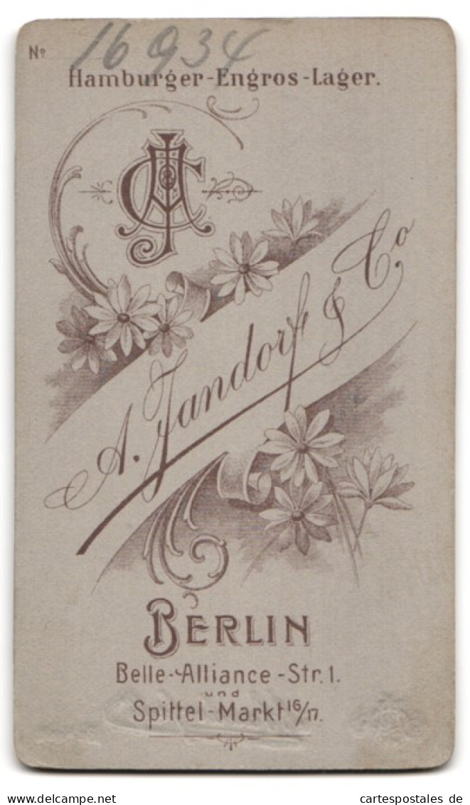 Fotografie A. Jandorf & Co., Berlin, Belle-Alliance-Str. 1, Junger Herr Im Anzug Mit Krawatte  - Persone Anonimi