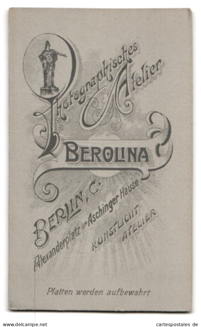 Fotografie Atelier Berolina, Berlin-C., Alexanderplatz, Bürgerliche Dame Mit Zurückgebundenem Haar  - Anonymous Persons