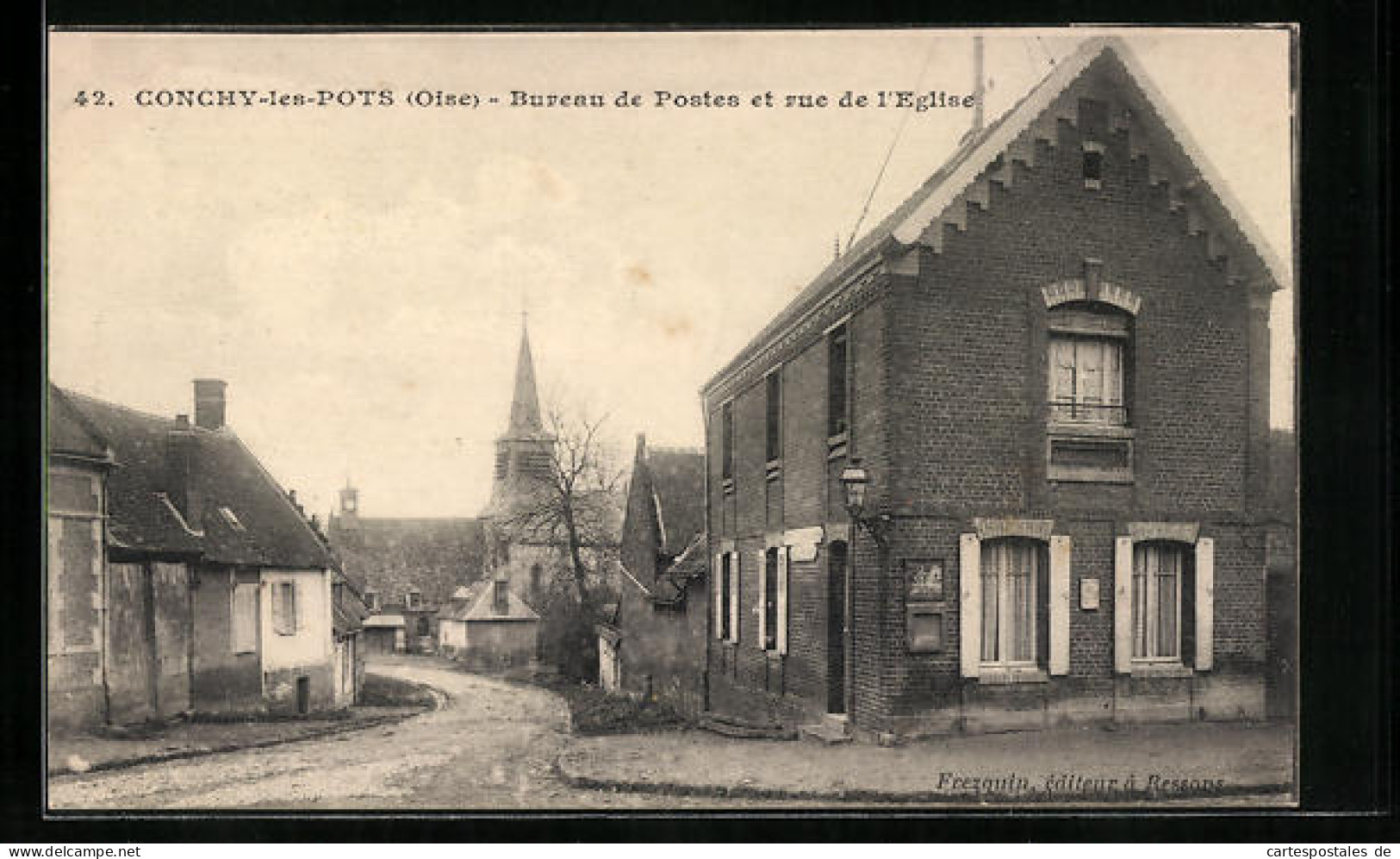 CPA Conchy-les-Pots, Bureau De Postes Et Rue De L`Eglise  - Other & Unclassified
