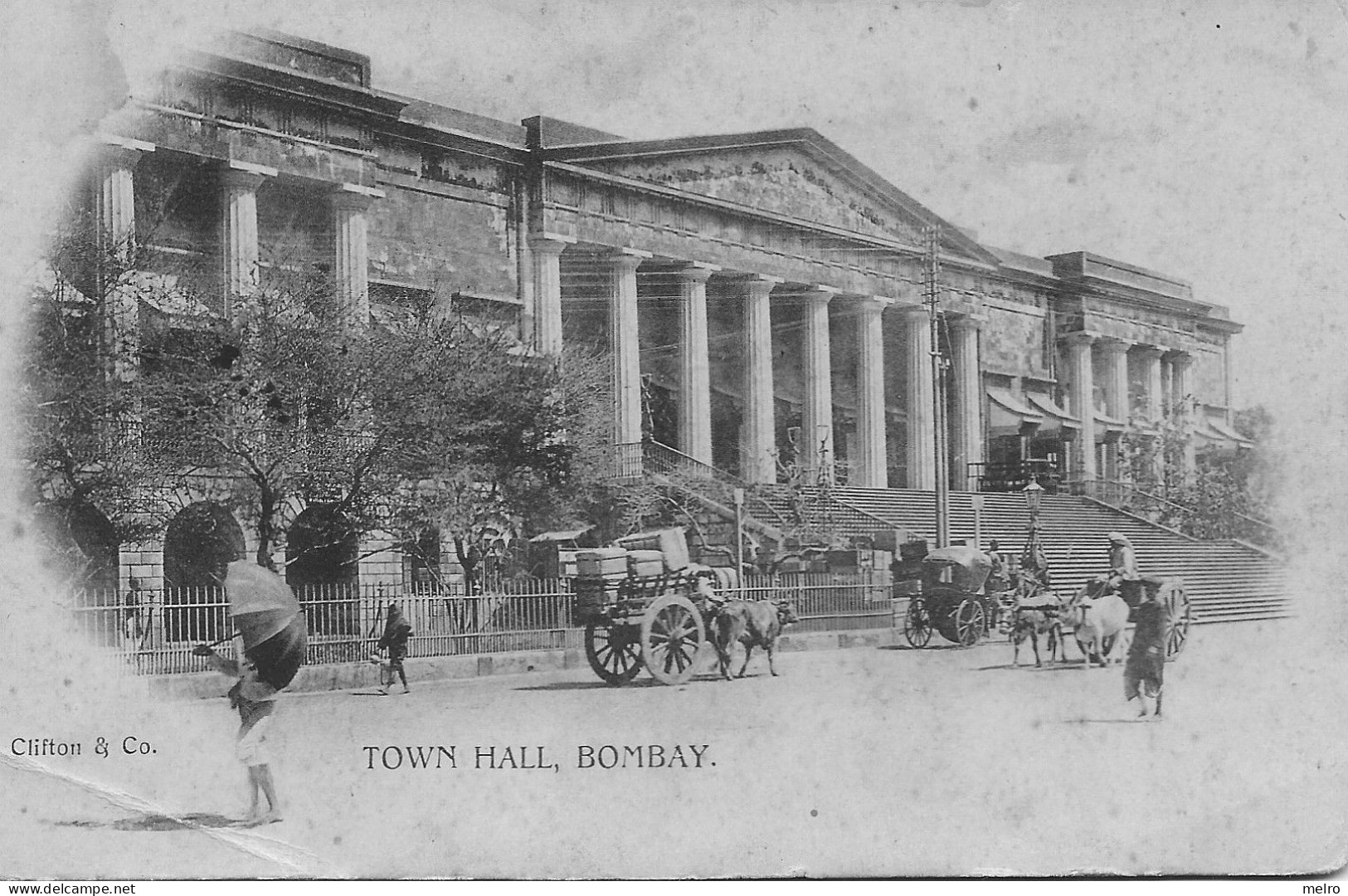Post Card - INDE BOMBAY  -Town Hall 1904 Attelage Charrette Avec Boeufs , Timbre - Indien