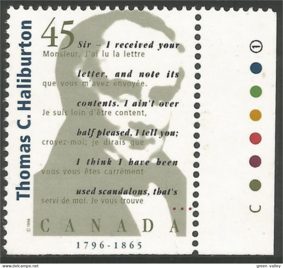 Canada Auteurs Canadiens Thomas Haliburton Plate Block MNH ** Neuf SC (C16-26b1) - Unused Stamps