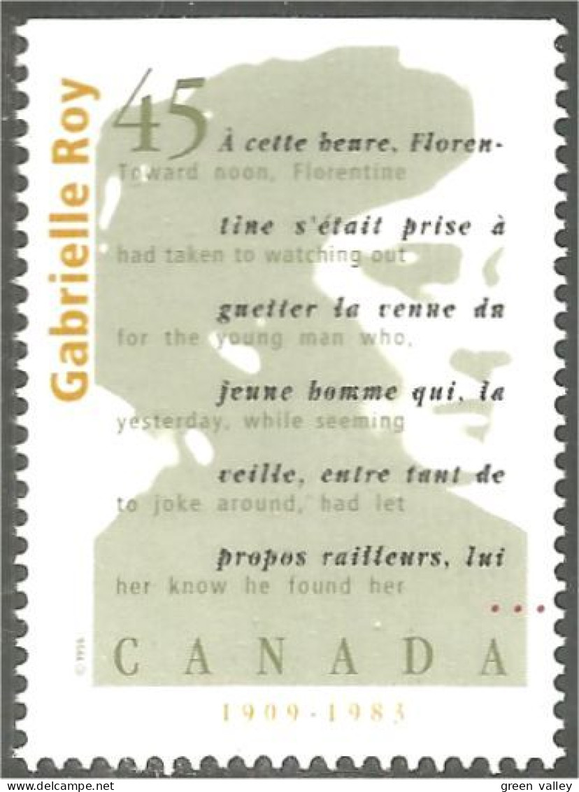 Canada Auteurs Canadiens Gabrielle Roy MNH ** Neuf SC (C16-24ha) - Ungebraucht