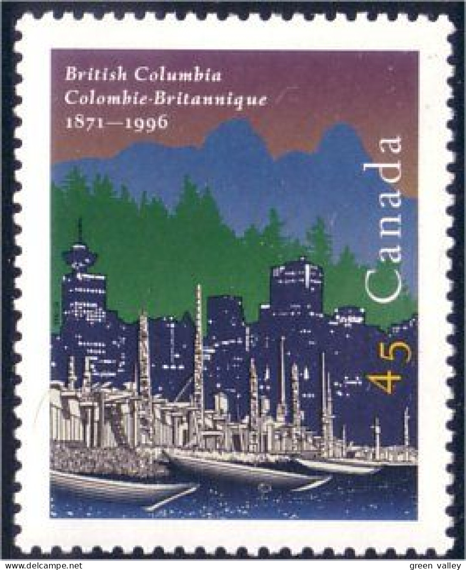 Canada Paysage Vancouver Skyline Port Harbour Bateau Voilier Ship Schiffe MNH ** Neuf SC (C16-13b) - Schiffe