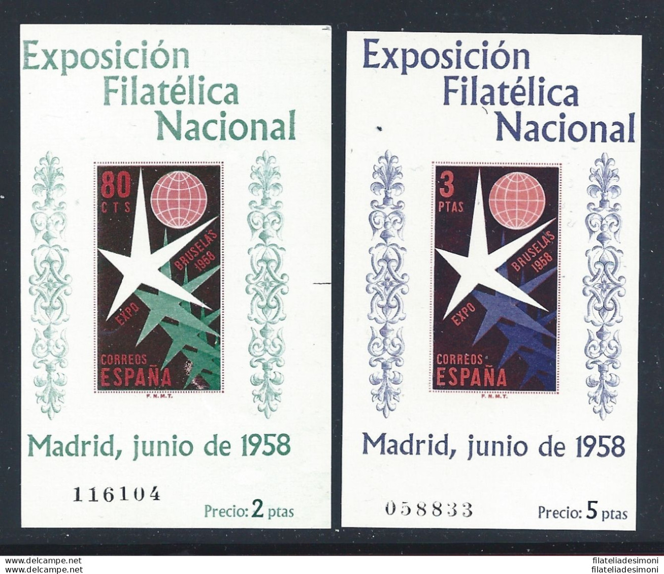 1958 SPAGNA - Foglietti N. 19/20 Esposizione Filatelica MNH** - Other & Unclassified