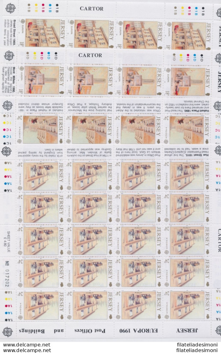 1990 EUROPA CEPT Jersey 4 Minifogli &quot;Edifici Postali &quot; MNH** - Andere & Zonder Classificatie
