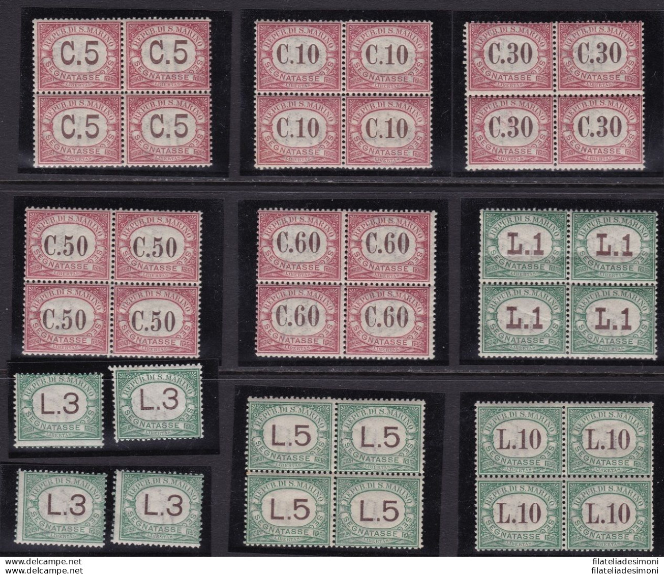 1924 SAN MARINO, Tasse N. 10/18 SERIE IN QUARTINA MNH/** - Other & Unclassified