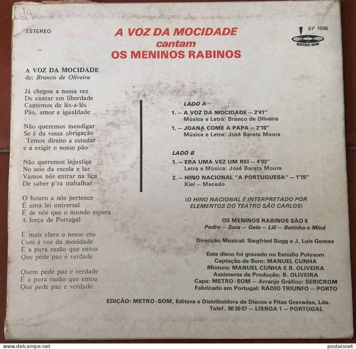 Single Os Meninos Rabinos – A Voz Da Mocidade – Portugal - World Music