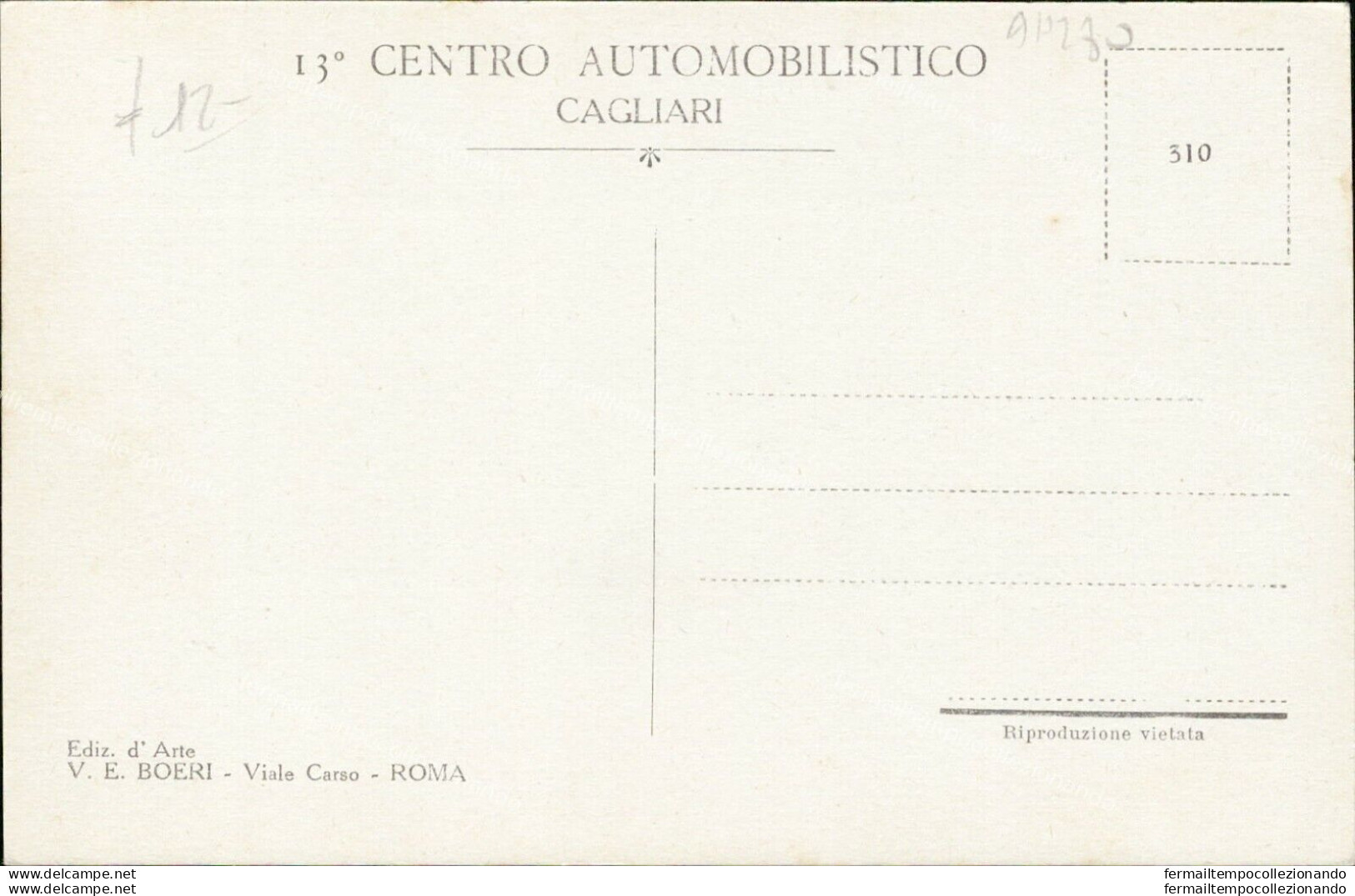 Ap280 Cartolina Militare 13 Centro Automobilistico Cagliari - Regiments