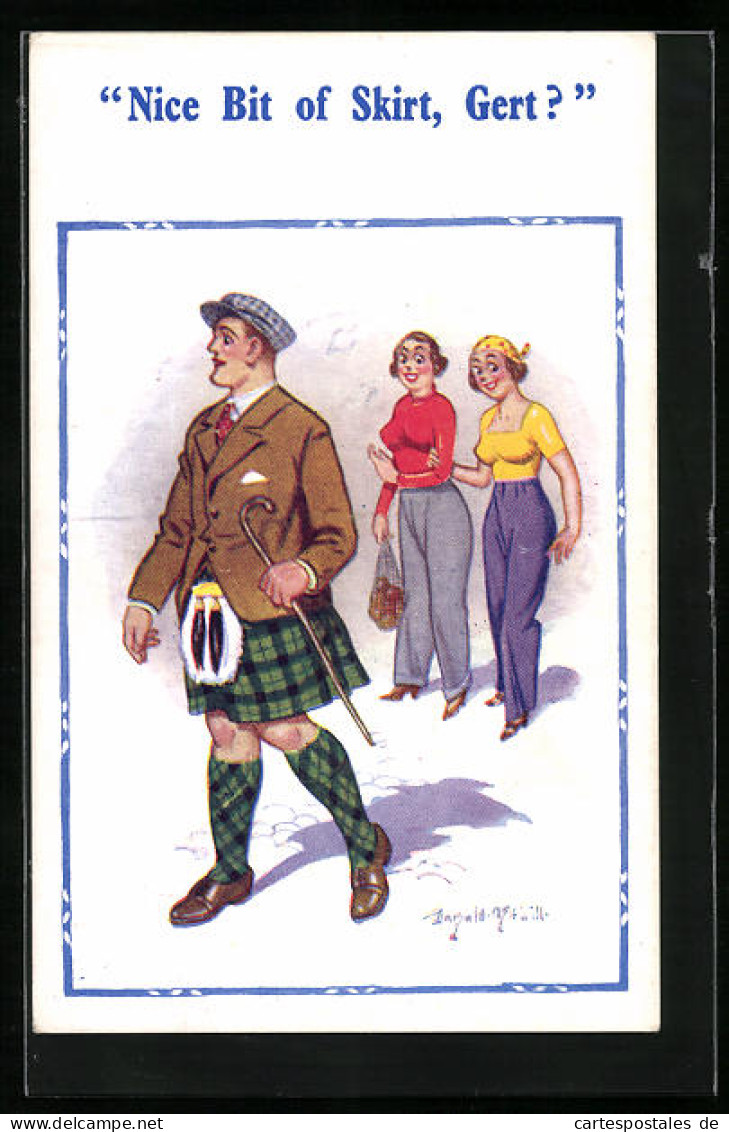 Künstler-AK Donald McGill: Nice Bit Of Skirt, Gert?, Frauen Schauen Mann Im Kilt Nach  - Mc Gill, Donald