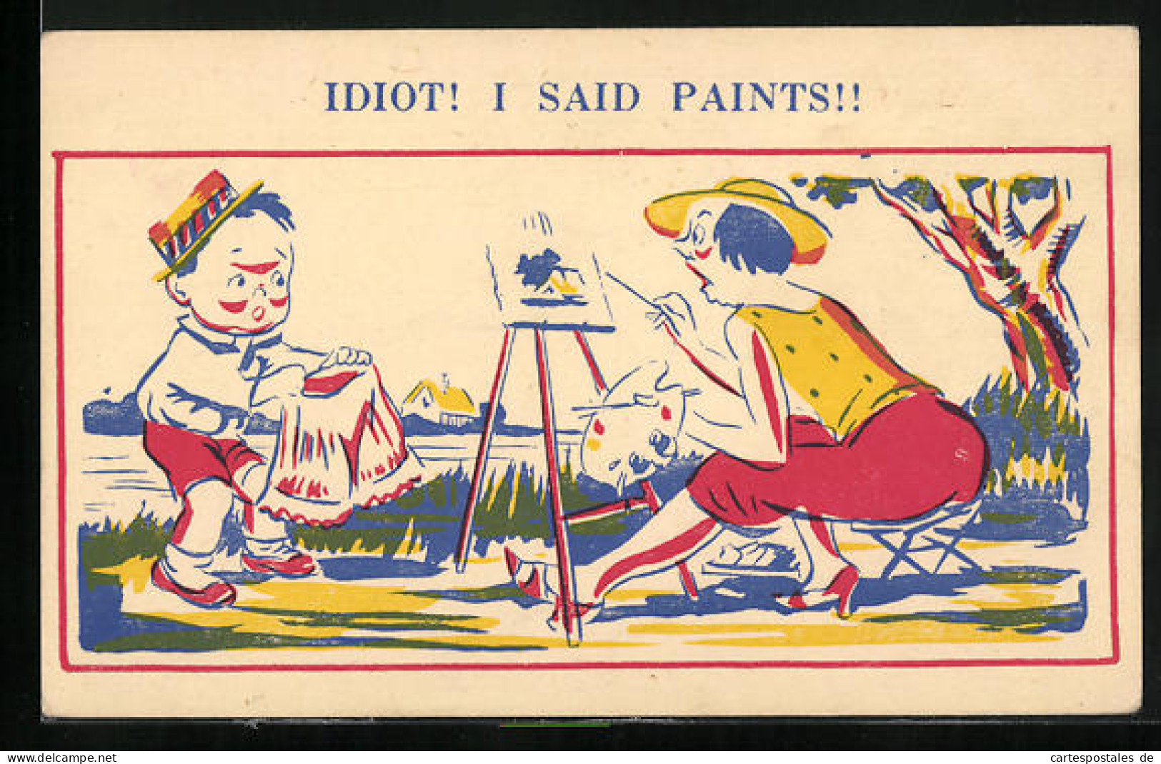 Künstler-AK Donald McGill: Idiot! I Said Paints!!, Schimpfende Malerin  - Mc Gill, Donald