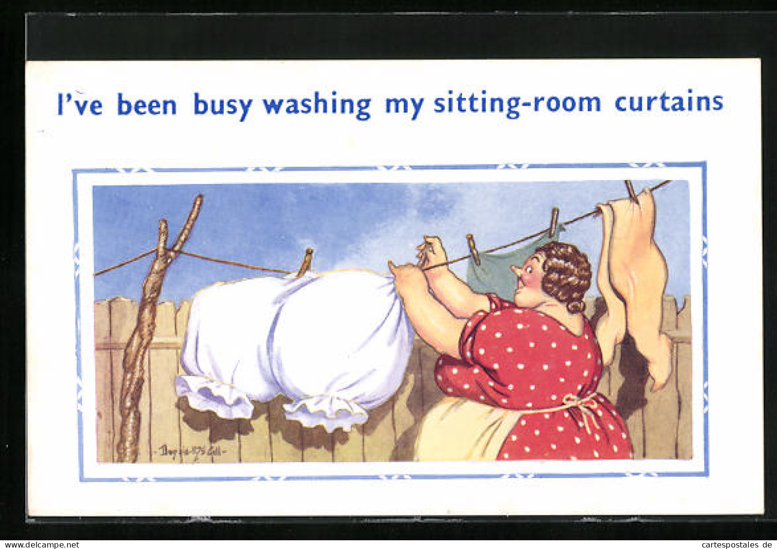 Künstler-AK Donald McGill: I`ve Been Busy Washing My Sitting-room Curtains  - Mc Gill, Donald