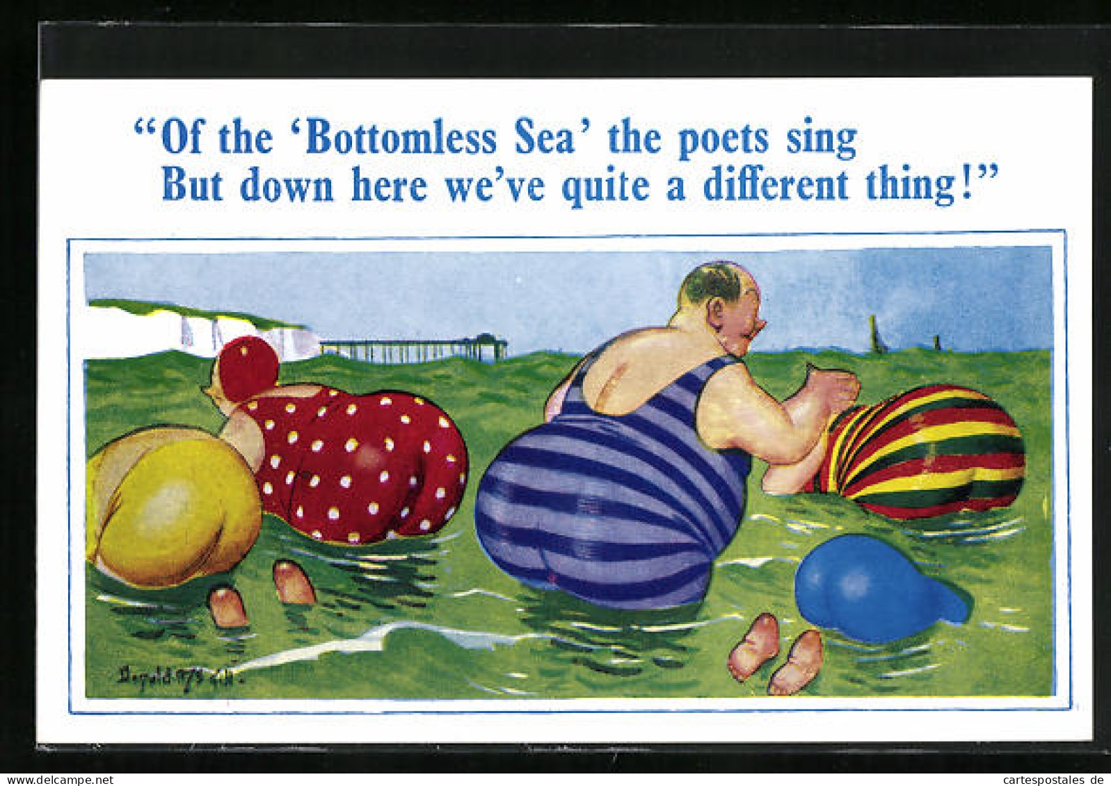 Künstler-AK Donald McGill: Of The Bottomless Sea The Poets Sing, Dicke Urlauber Im Meer  - Mc Gill, Donald