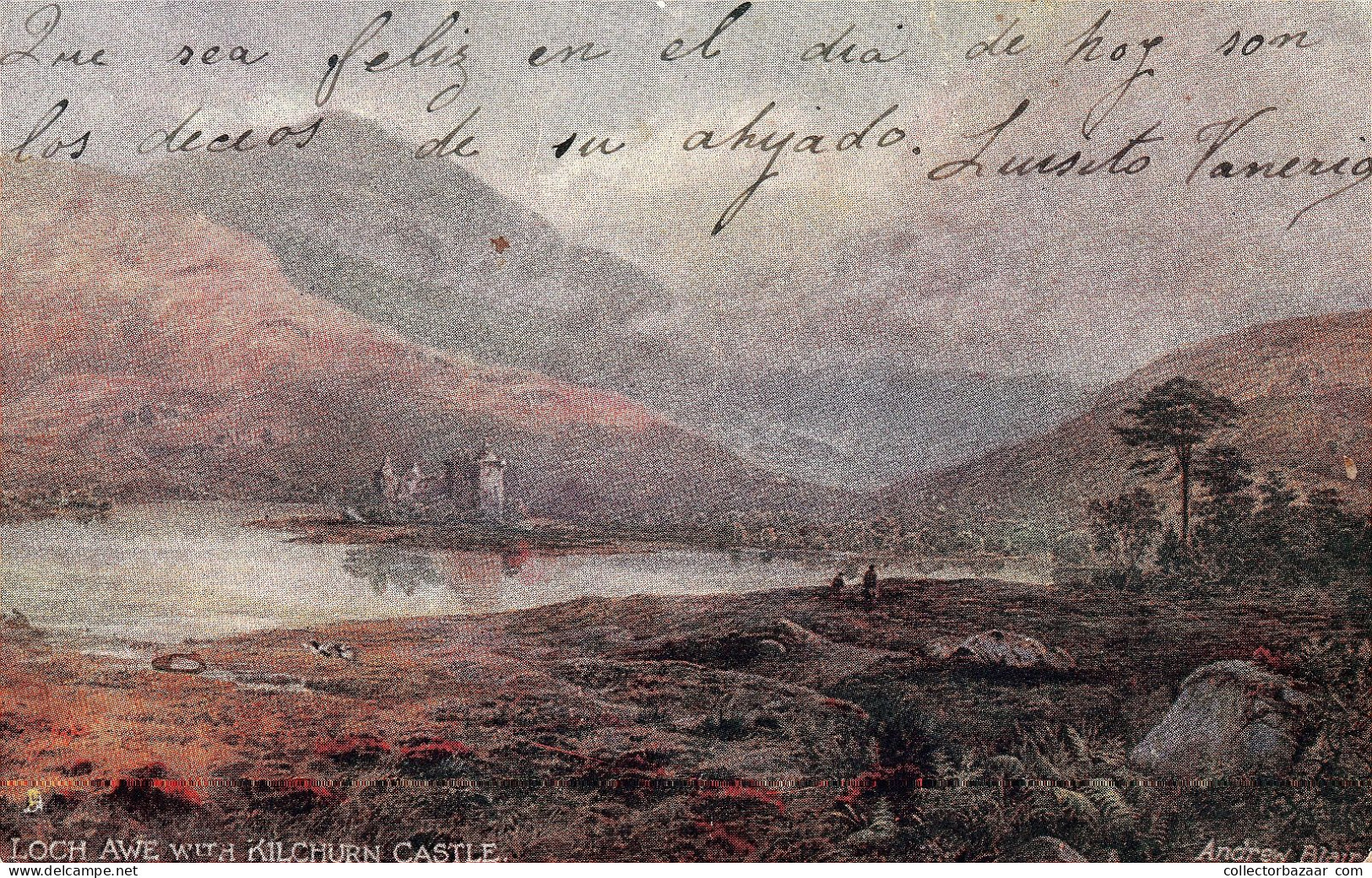 Loch Awe With Lilchurn Castle Scotland Romantic View Andrew Blair Tuck & Sons Oilette - Castillos