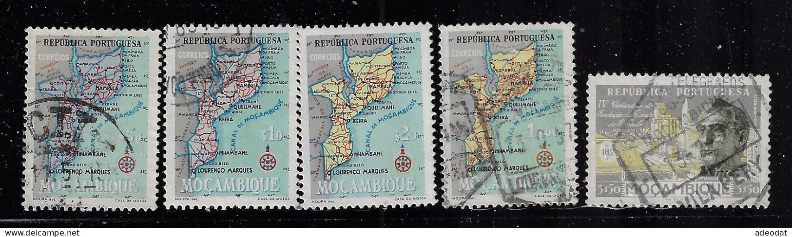MOZAMBIQUE 1954  SCOTT#387-390,395  CV $1.10 - Mosambik