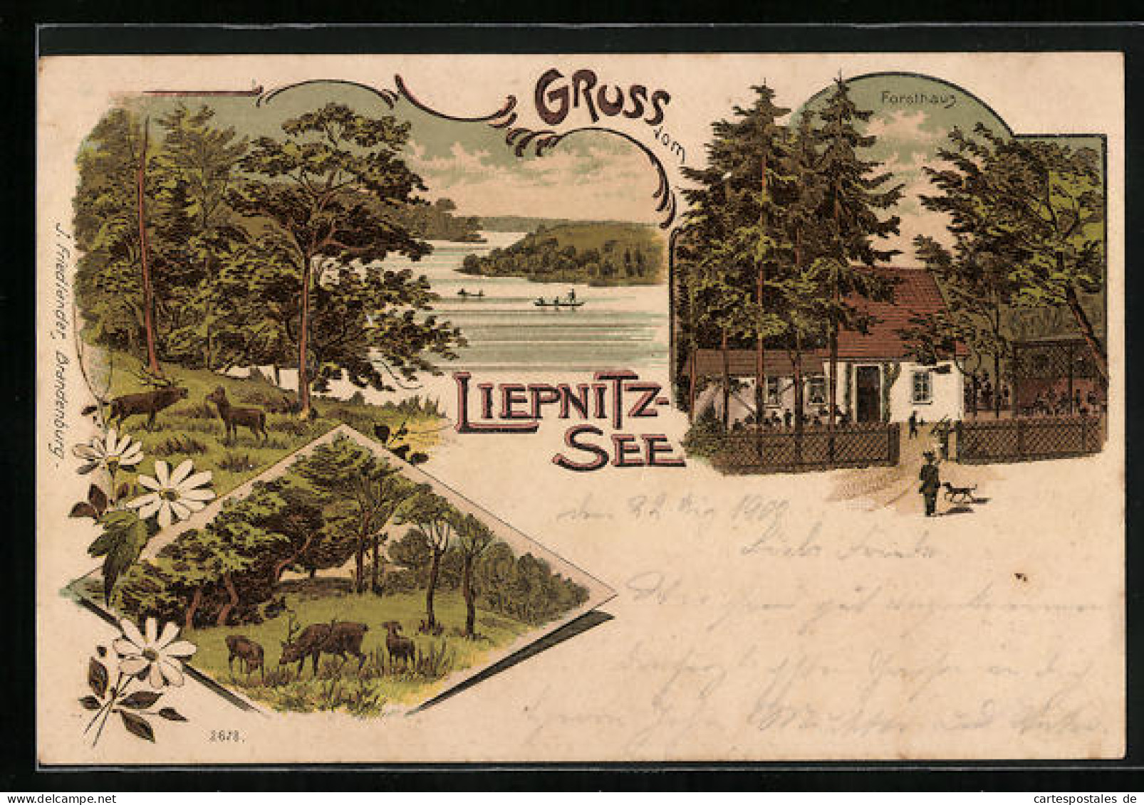 Lithographie Wandlitz, Liepnitz-See, Forsthaus, Waldpartie  - Caza