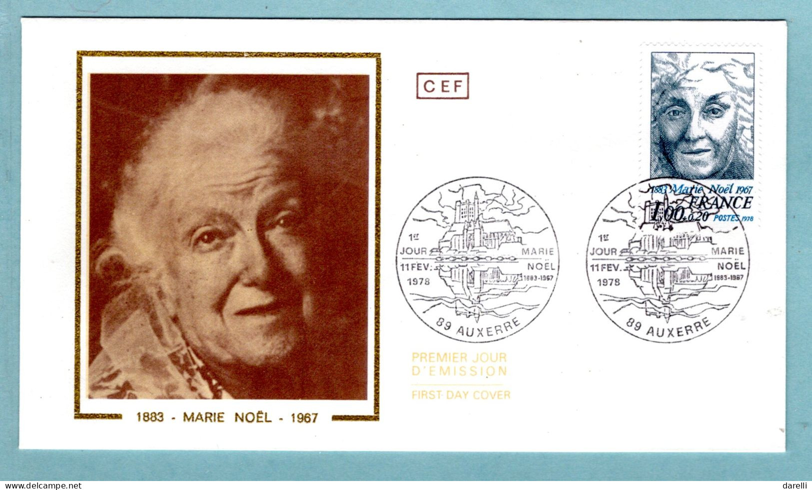 FDC France 1978 - Marie Noël - Poétesse Et écrivaine - YT 1986 - 89 Auxerre - 1970-1979