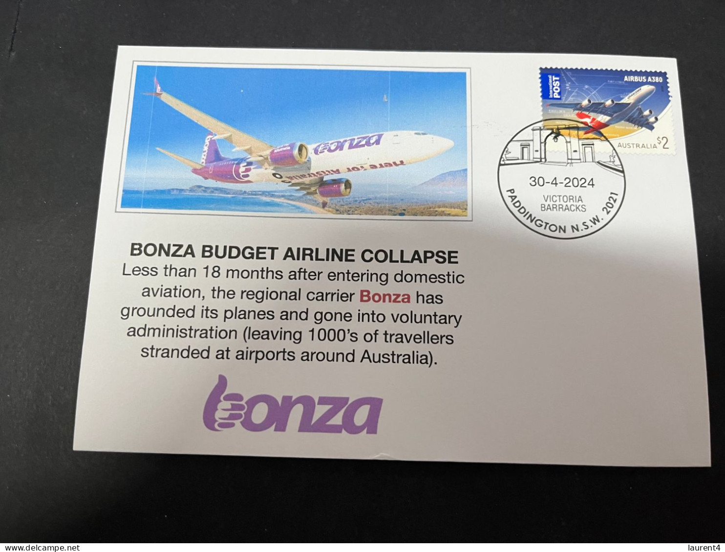 1-5-2024 (3 Z 32) Australian Low Cost Airline BONZA Gone Into Voluntary Administration (airline Collapse) QANTAS A380 - Otros (Aire)