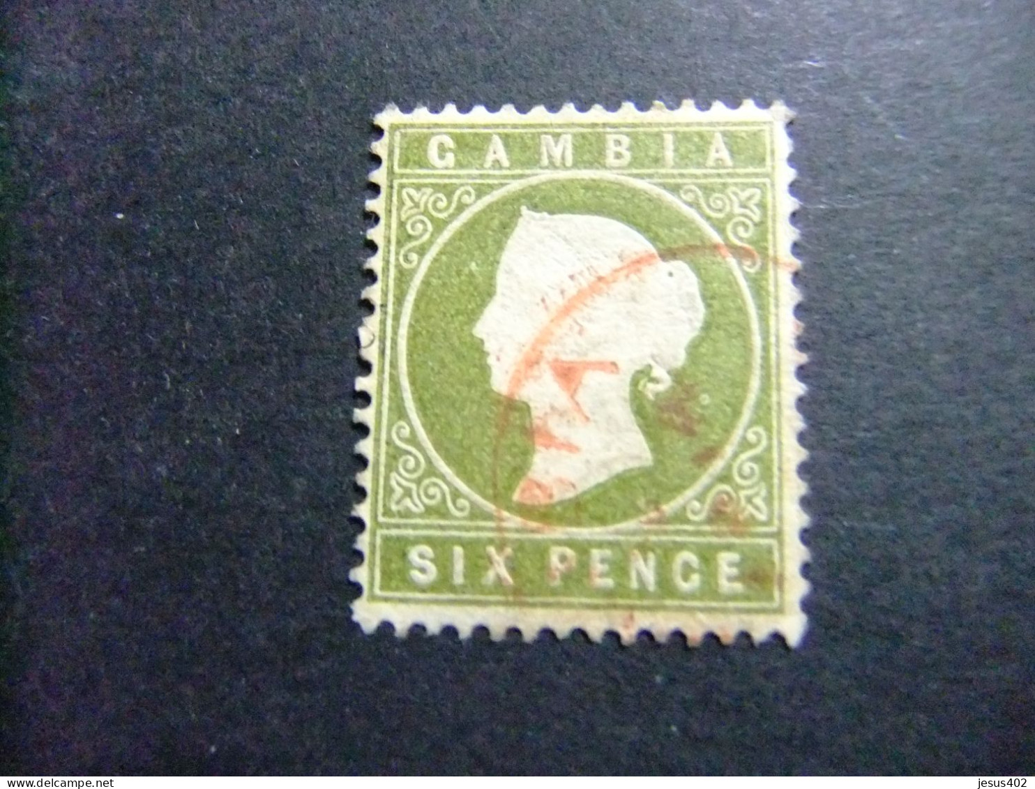 41 GAMBIA GAMBIE 1886 / REINA VICTORIA / VERDE OLIVA  / YVERT 18 A FU WMK CROWN CA Couché - Gambia (...-1964)