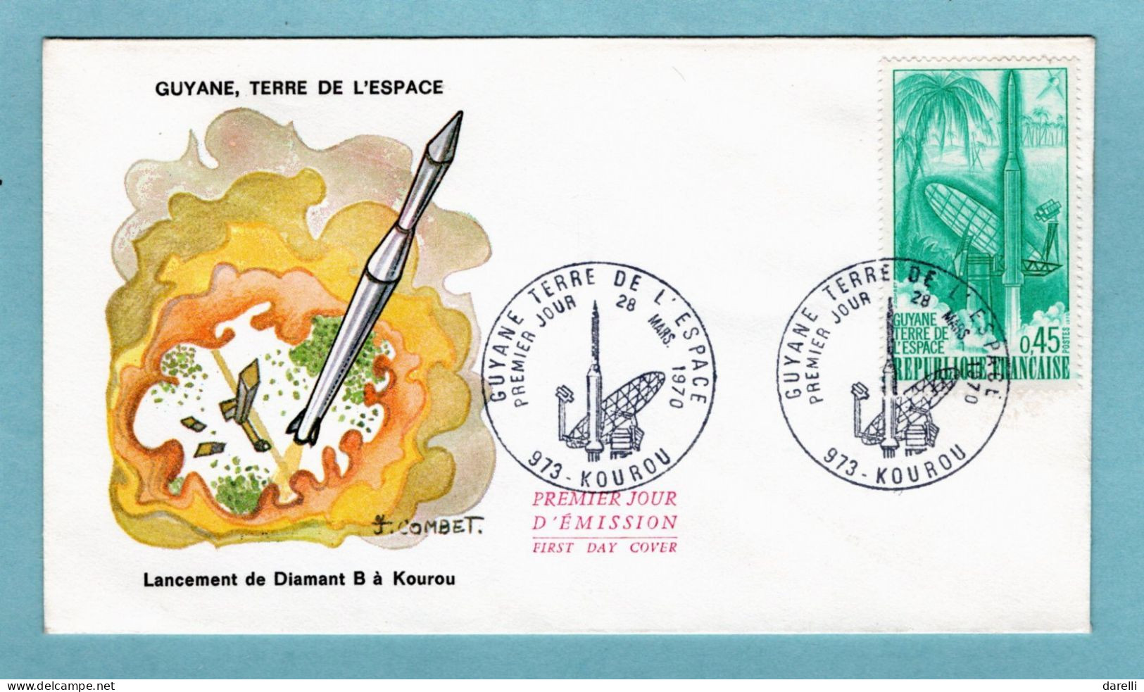 FDC France 1970 - Guyane Terre De L'espace - Fusée "Diamant B" - YT 1635 - 973 Kourou - 1970-1979