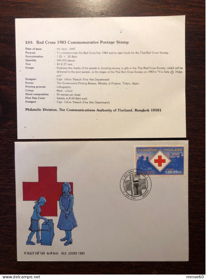 THAILAND FDC COVER 1983 YEAR RED CROSS HEALTH MEDICINE STAMPS - Thailand