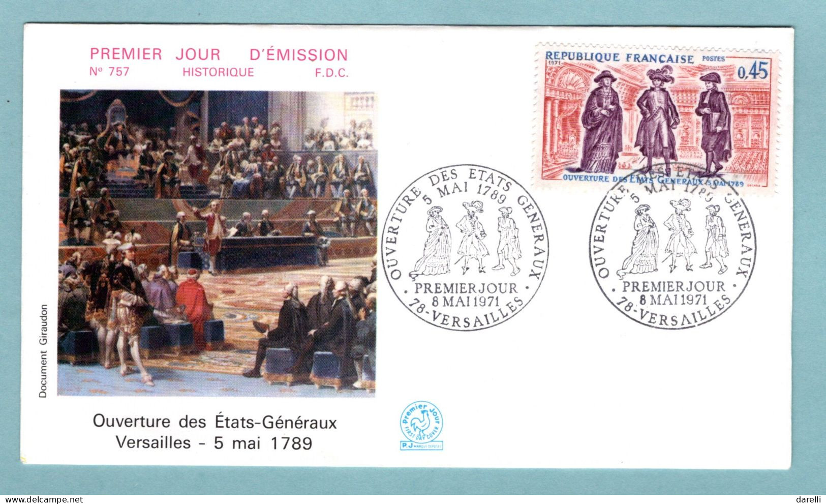 FDC France 1971 - Ouverture Des états Généraux  - YT 1678 - 78 Versailles - 1970-1979