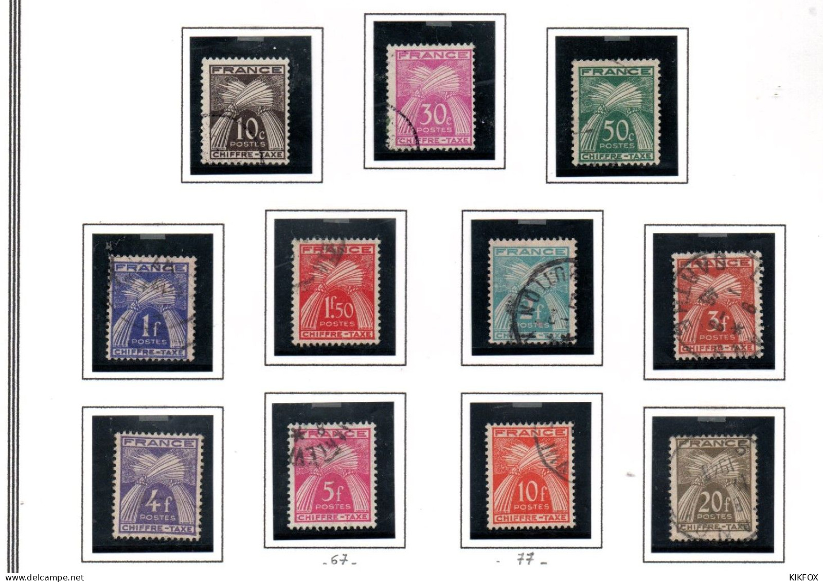 FRANCE ,FRANKREICH , 1943 - 1946,  MI 70 - 80, YT  67 - 77  SERIE TAXES ,CHIFFRE TAXE, OBLITERES, GESTEMPELT - 1859-1959 Oblitérés