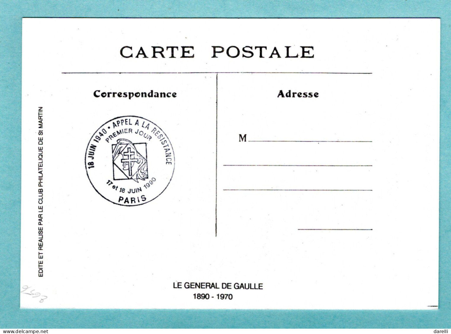 Carte Maximum 1990 - 20e Anniversaire De La Mort Du Général De Gaulle - Appel à La Résistance - YT 2656 - Paris - 1990-1999