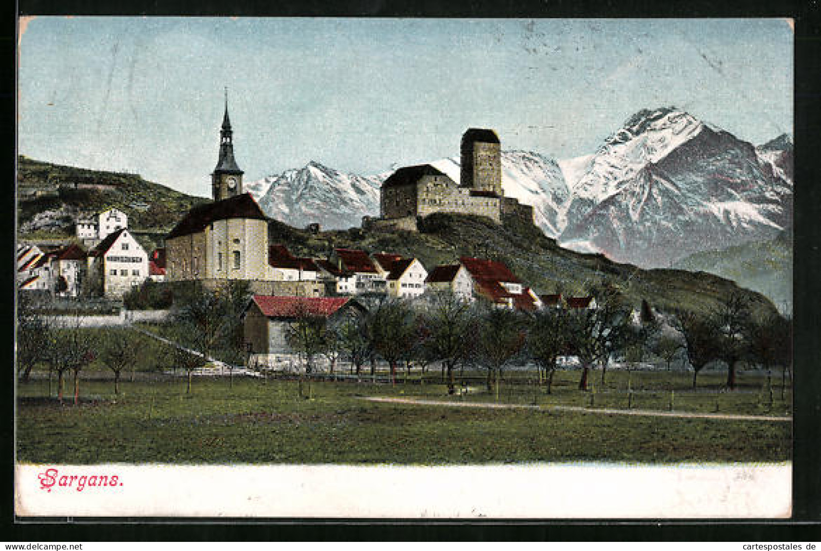 AK Sargans, Ortsansicht Mit Den Alpen  - Sargans