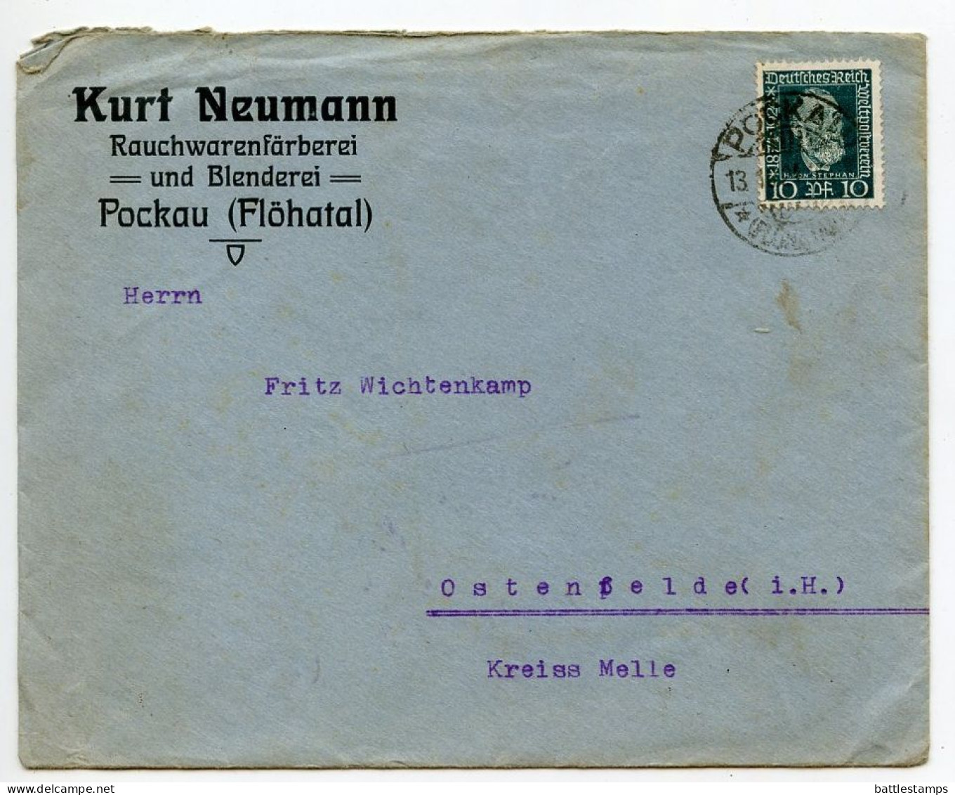 Germany 1924 Cover, Invoice & Zahlkarte; Pockau (Flöhatal) - Kurt Neumann, Rauchwarenfärberei Und Blenderei - Briefe U. Dokumente