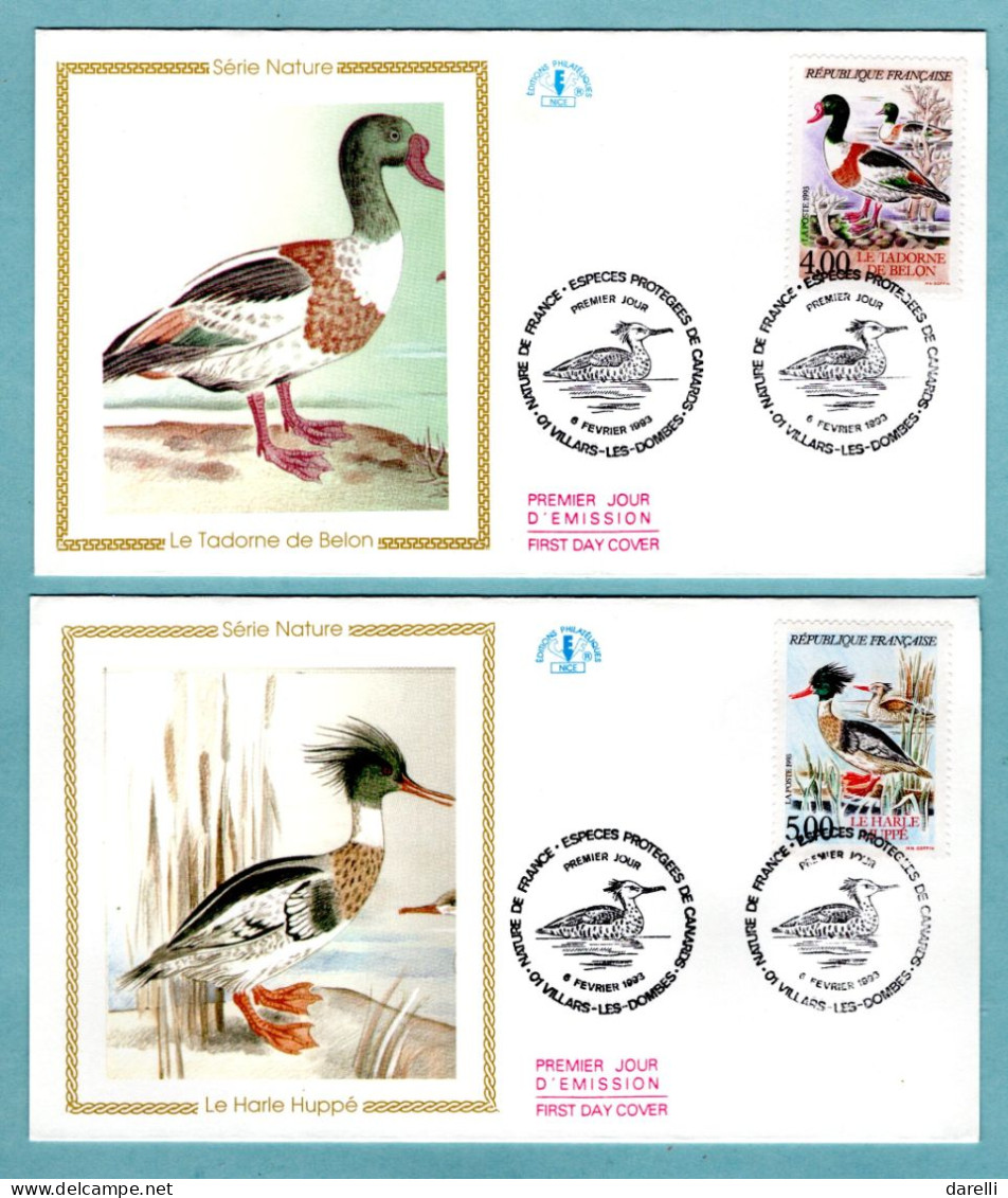 FDC France 1993 - Nature De France - Canards - YT 2785 à 2788 - Le Hale Piette, Le Fuligule Nyroca, Le Tadorne... - 1990-1999