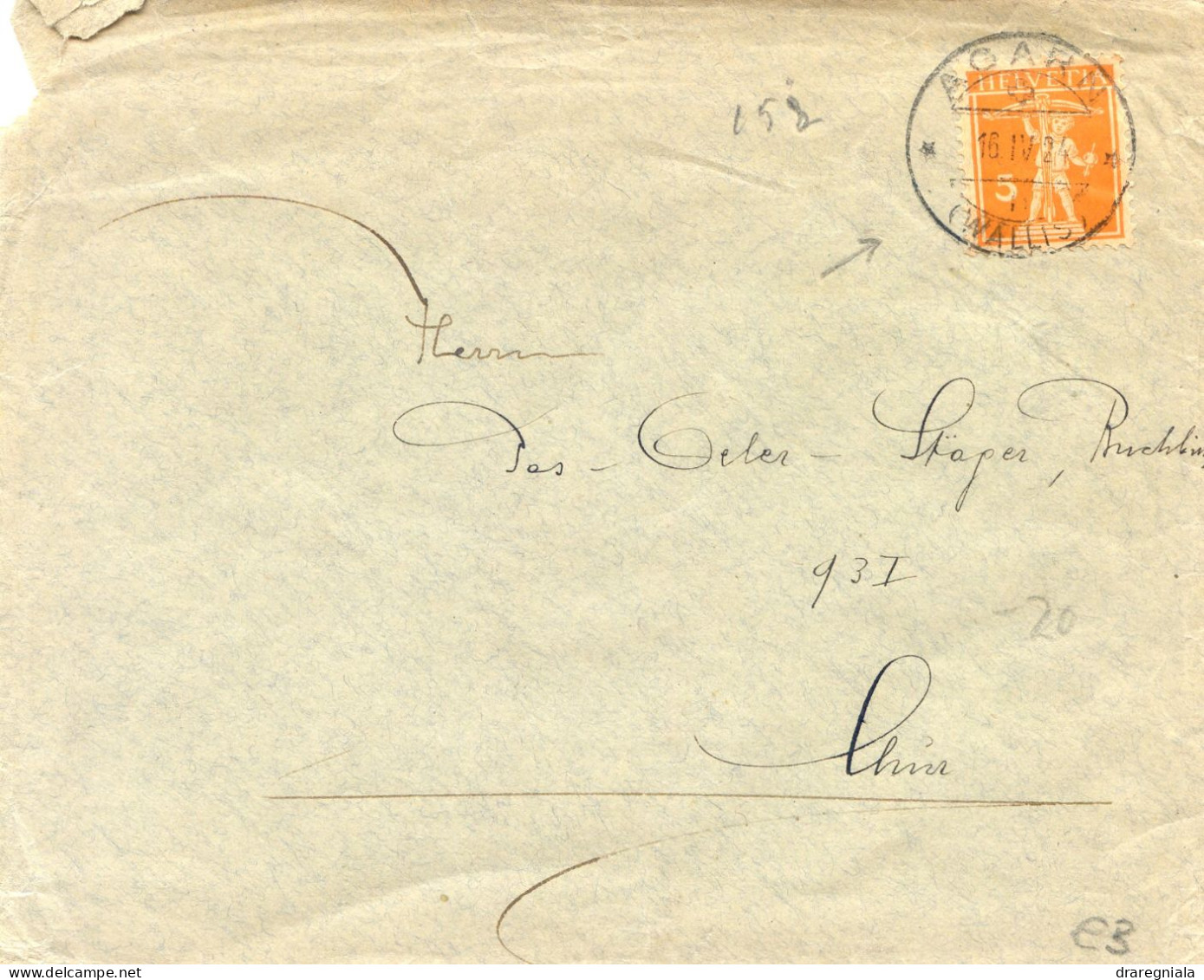 Mail Von Agarn 1924 Wallis 1924 - Tellknabe 152 - Marcophilie