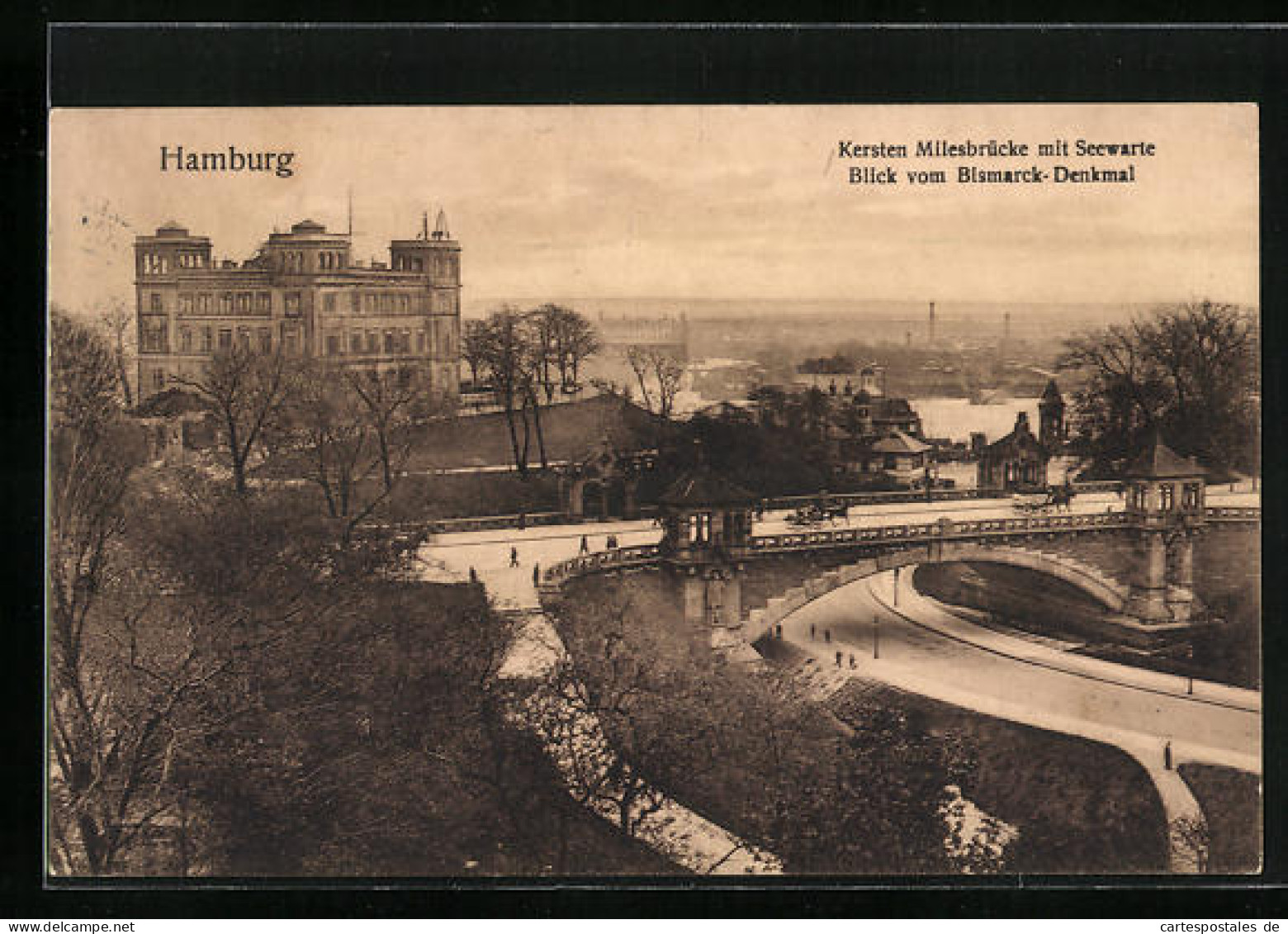 AK Hamburg-St.Pauli, Kersten-Miles-Brücke Mit Seewarte Vom Bismarckdenkmal Gesehen  - Mitte