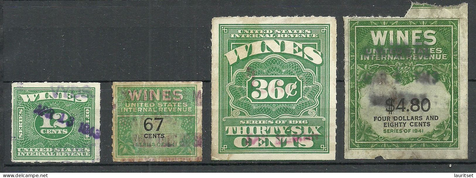 USA 1916-1943 - Int. Revenue Tax - Wine, 4 Pcs. - Fiscali