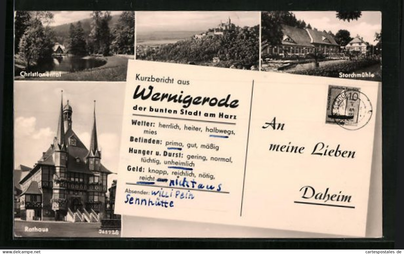 AK Wernigerode / Harz, Rathaus, Storchmühle, Christianental, Kurzbericht Von Willi Pein  - Wernigerode