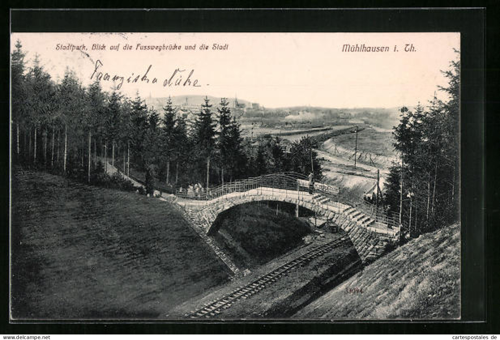 AK Mühlhausen I. Th., Stadtpark, Blick Auf Die Fusswegbrücke Und Stadt  - Mühlhausen
