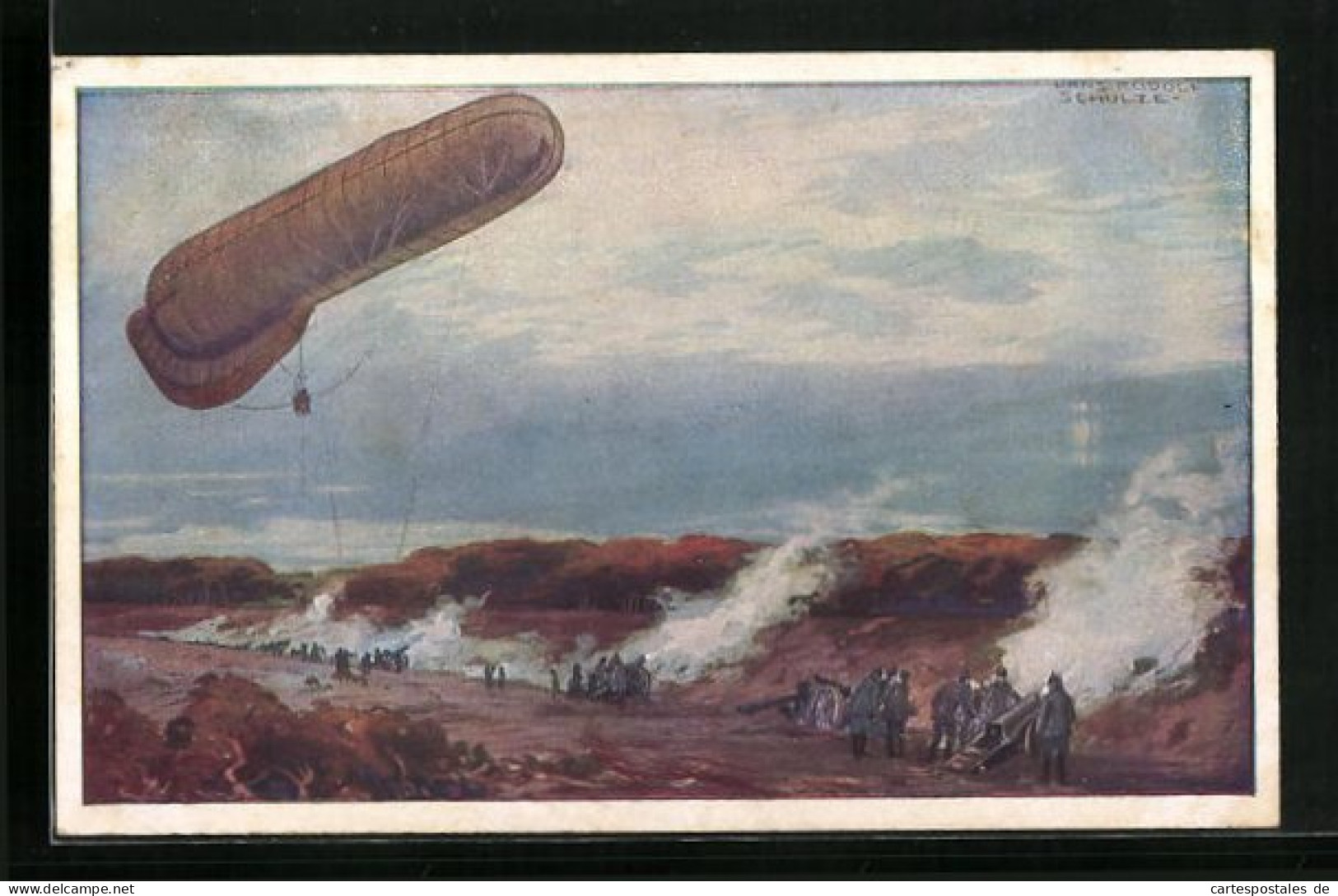 Künstler-AK Hans Rudolf Schulze: Fesselballon, Unsere Artilleriewirkung Beobachtend  - Mongolfiere