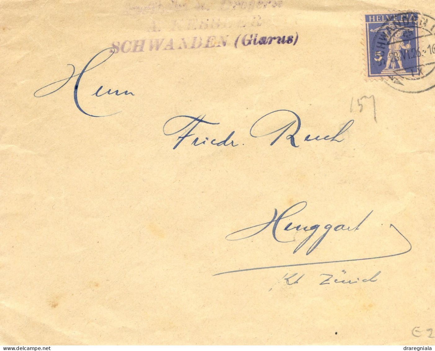 Mail Von Schwanden 1926 - Tellknabe 157 - Storia Postale